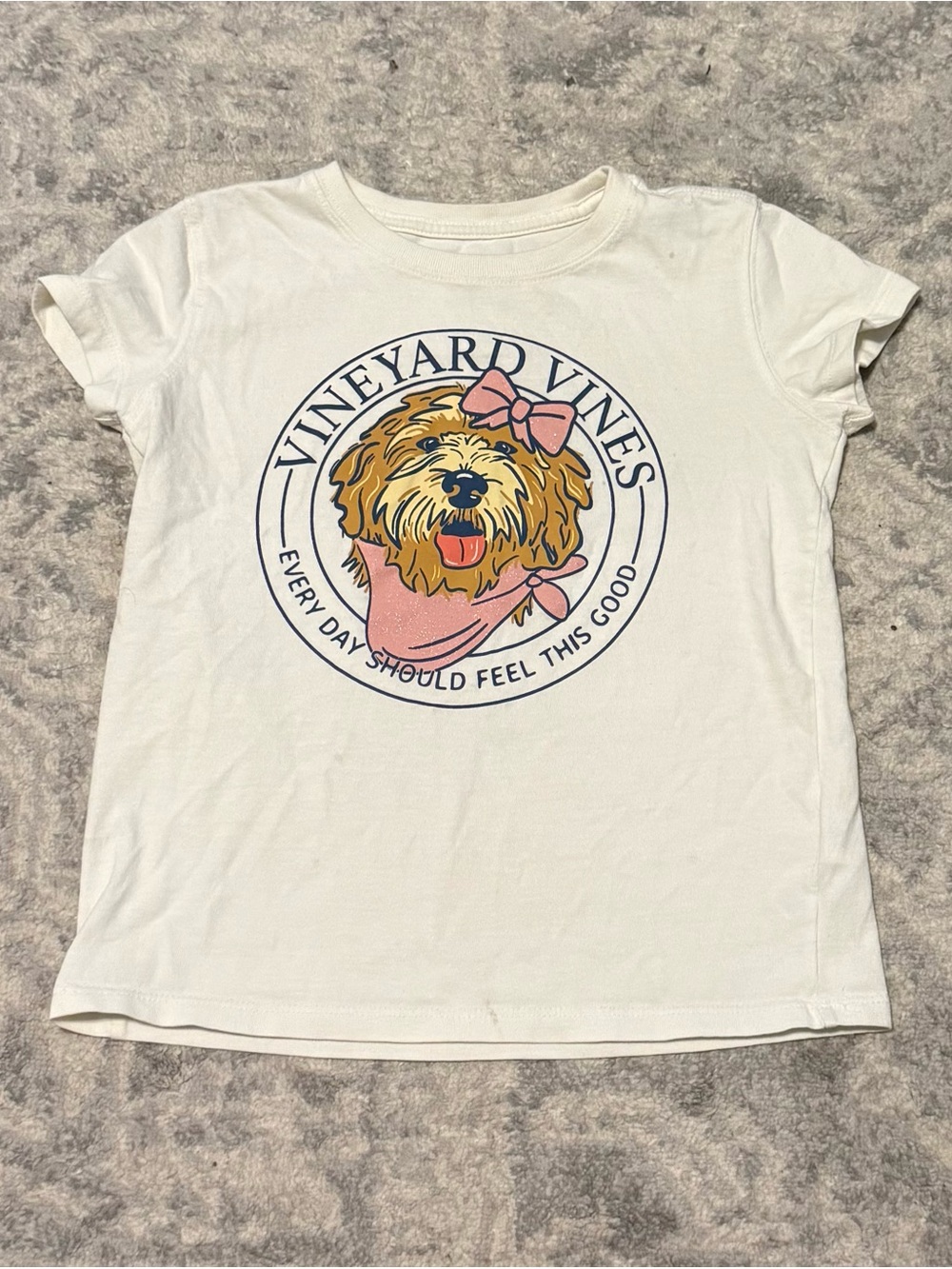 Vineyard Vines Girls Small White Dog Graphic Tee Pink Bow Bandana Shirt